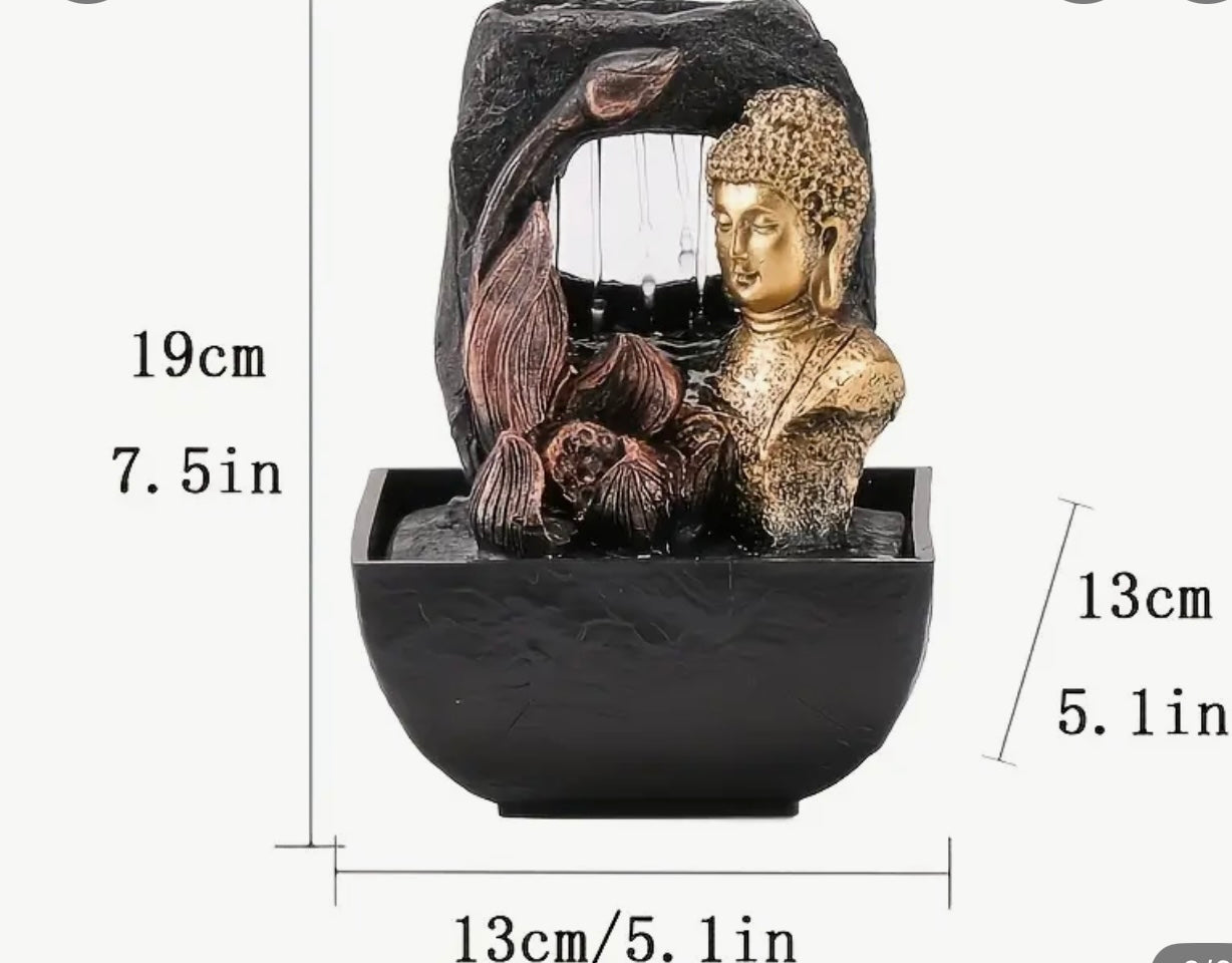 Resin Buddha statue for desktop fountain, waterfall zen style -USB powered.