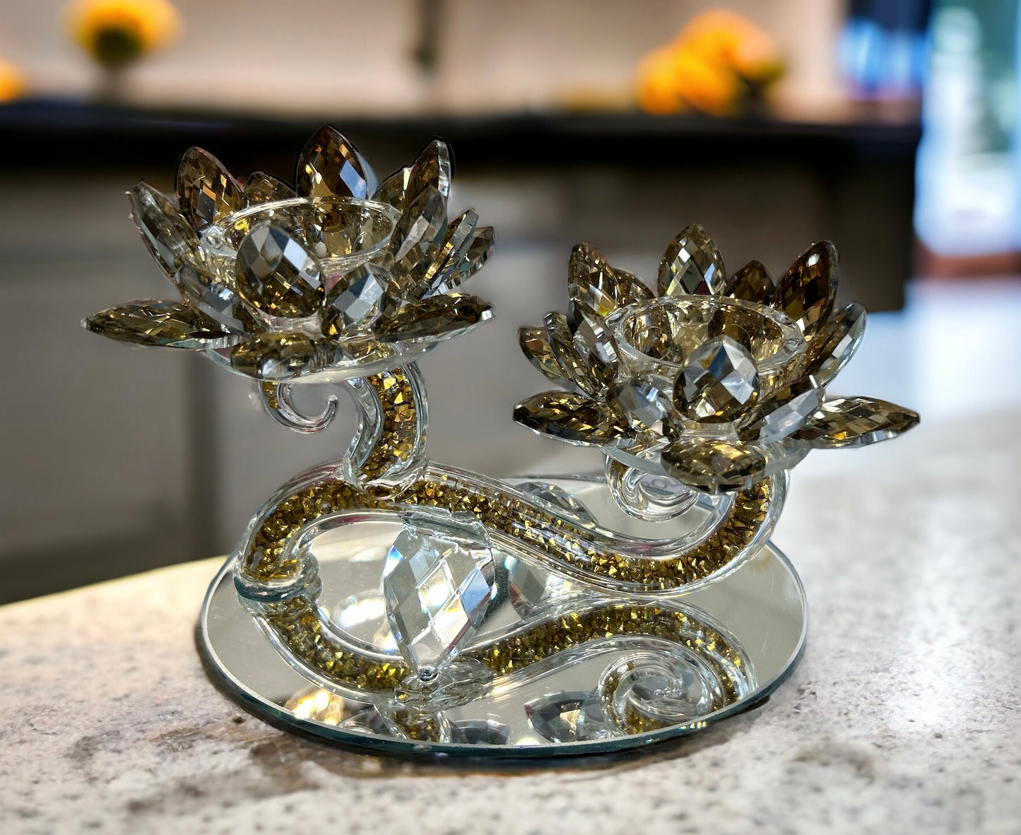 Lotus Crystal Crushed diamond candle holder