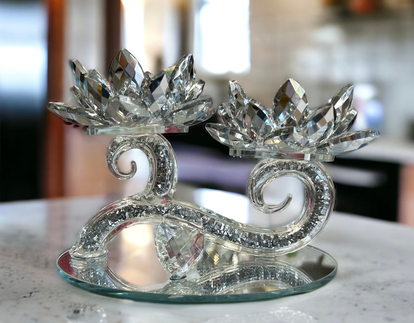 Lotus Crystal Crushed diamond candle holder