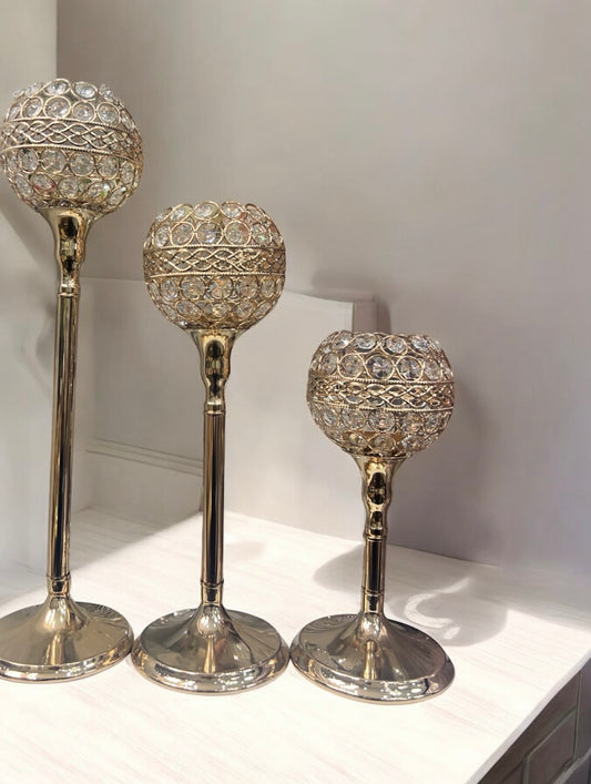 Beautiful Crystal 3 piece candle holder set