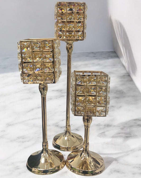 Crystal 3 piece candle holder set