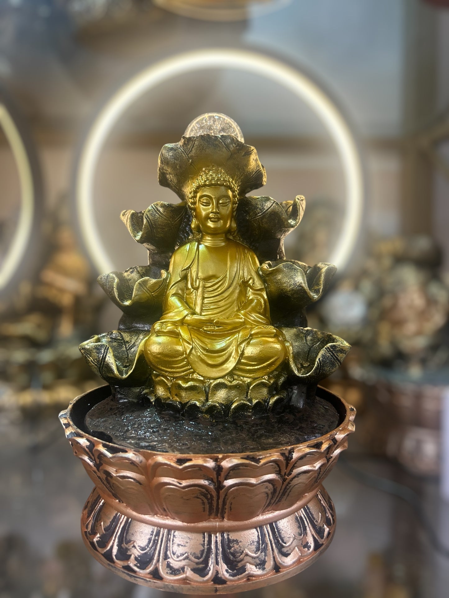 Beautiful Led ring light Buddha fountain