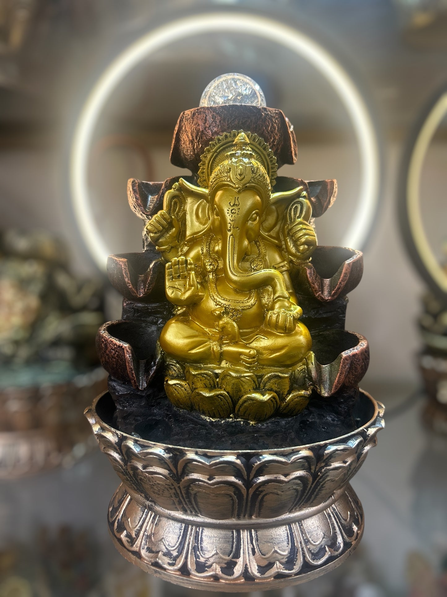 Led Ring light Ganesha water fountain (15")