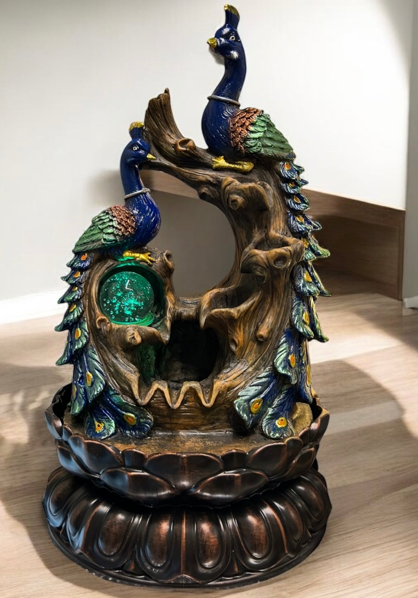 Big Led peacocks on branch style fountain (22")