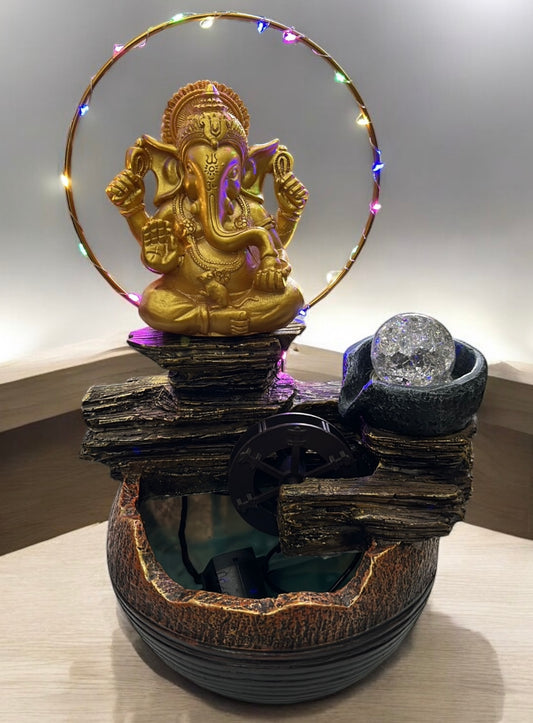 Coloured Ring Light Ganesha Water Fountain