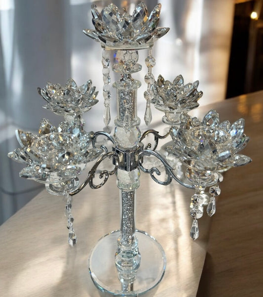 Crystal Crushed Diamond flowered 5 head candle holder