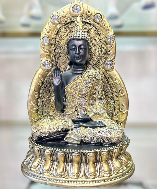 Beautiful Handmade Resin Black & Gold Gem Gautama Buddha