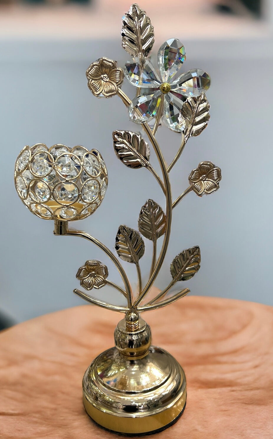 Beautiful Flower Crystal Candle Holders In Gold & Silver