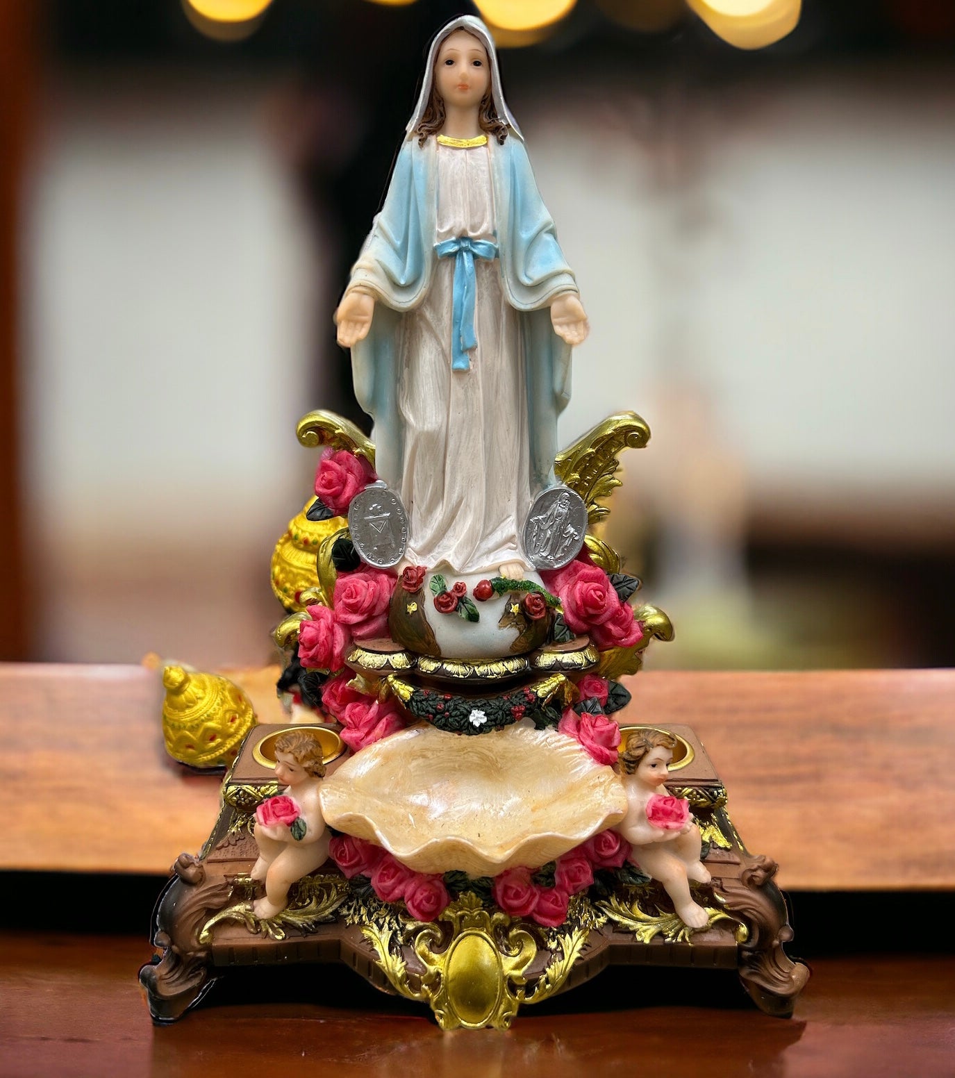 Mother Mary With Angels On Candle Stand